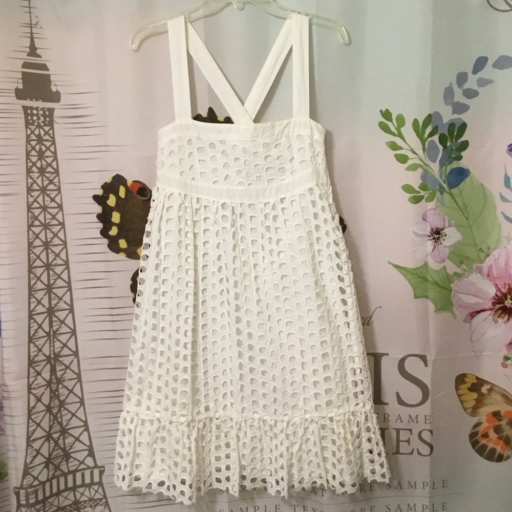 Vintage Priorities Sleeveless White Eyelet Embroidered Lined Dress Size Large